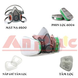 Mặt nạ 3M loại 6200 + phin lọc 6004 + tấm lọc 5N11+ nắp giữ 501